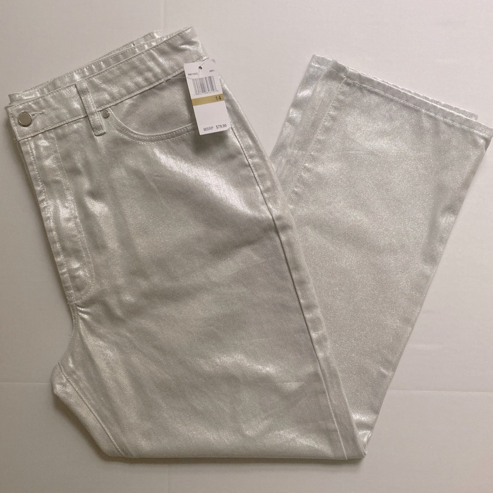 Rebecca Minkoff Women's Metallic Silver Jeans Size 14 NWT 100% Cotton Trendy Y2K - Picture 6 of 16